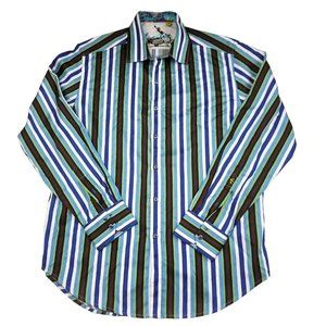 Robert Graham Mens L Shirt Button Up Striped Embroidered Vespa Flip Cuff Colors‎